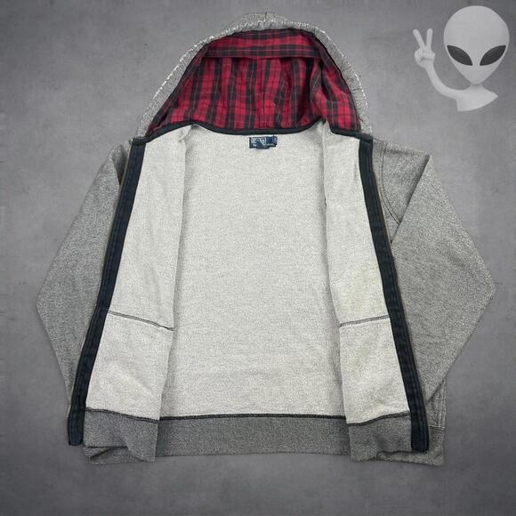 Polo Ralph Lauren Hoodie Size 2XL Grey Full Zip Plaid Lined Hood Jacket vintage - Picture 3 of 6